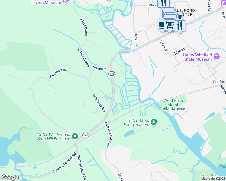map of restaurants, bars, coffee shops, grocery stores, and more near 342 Water St in Guilford