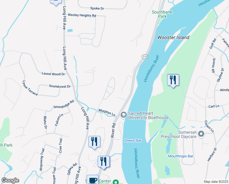 map of restaurants, bars, coffee shops, grocery stores, and more near 19 Wicklow Lane in Shelton