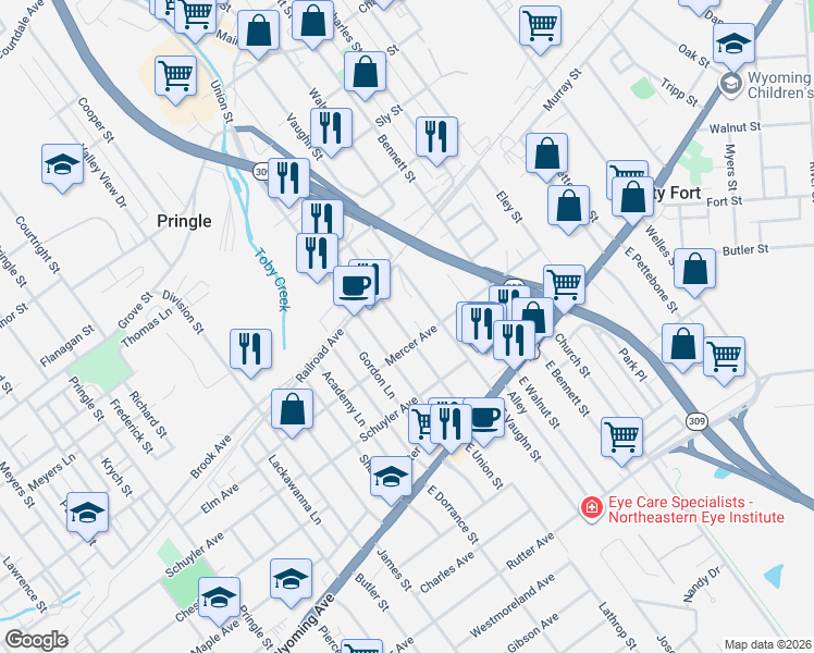 map of restaurants, bars, coffee shops, grocery stores, and more near 120 West Vaughn Street in Kingston