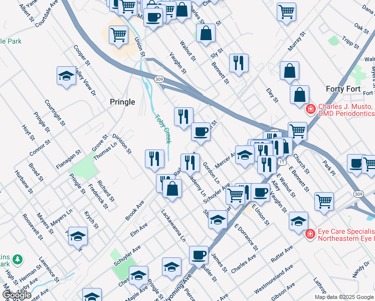 map of restaurants, bars, coffee shops, grocery stores, and more near 210 Union Street in Kingston