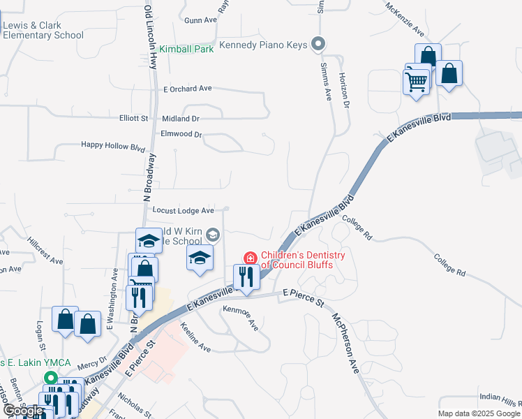 map of restaurants, bars, coffee shops, grocery stores, and more near 38 Dillman Drive in Council Bluffs