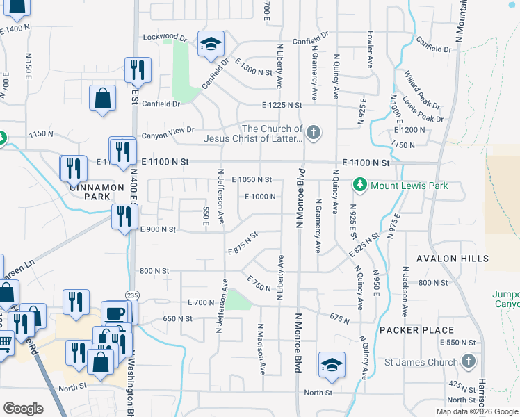 map of restaurants, bars, coffee shops, grocery stores, and more near 693 East 1000 North in Ogden