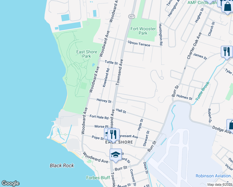 map of restaurants, bars, coffee shops, grocery stores, and more near 675 Raynham Hill Drive in New Haven