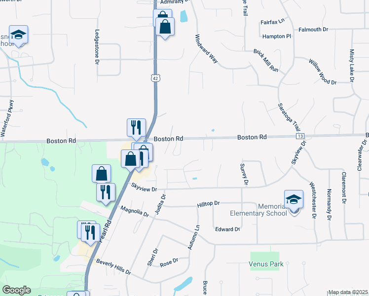 map of restaurants, bars, coffee shops, grocery stores, and more near 4068 Boston Road in Brunswick