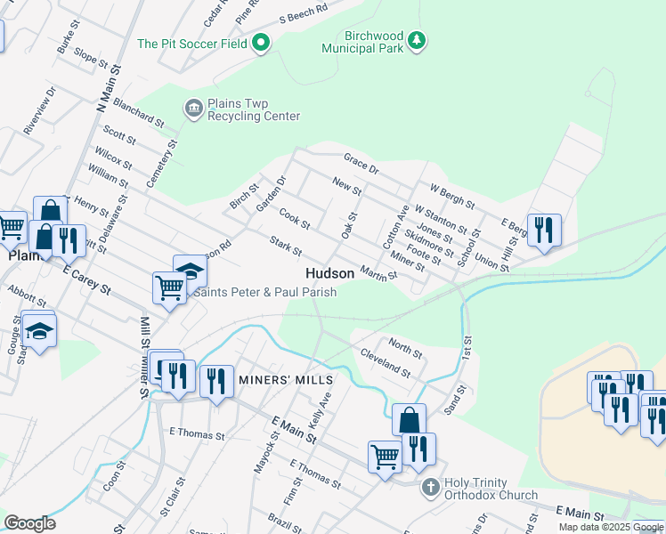 map of restaurants, bars, coffee shops, grocery stores, and more near in Hudson
