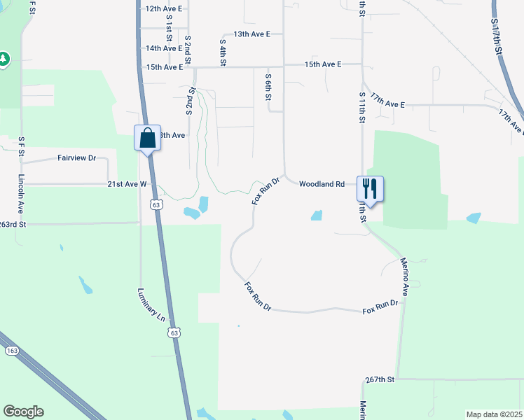 map of restaurants, bars, coffee shops, grocery stores, and more near Fox Run Dr in Oskaloosa