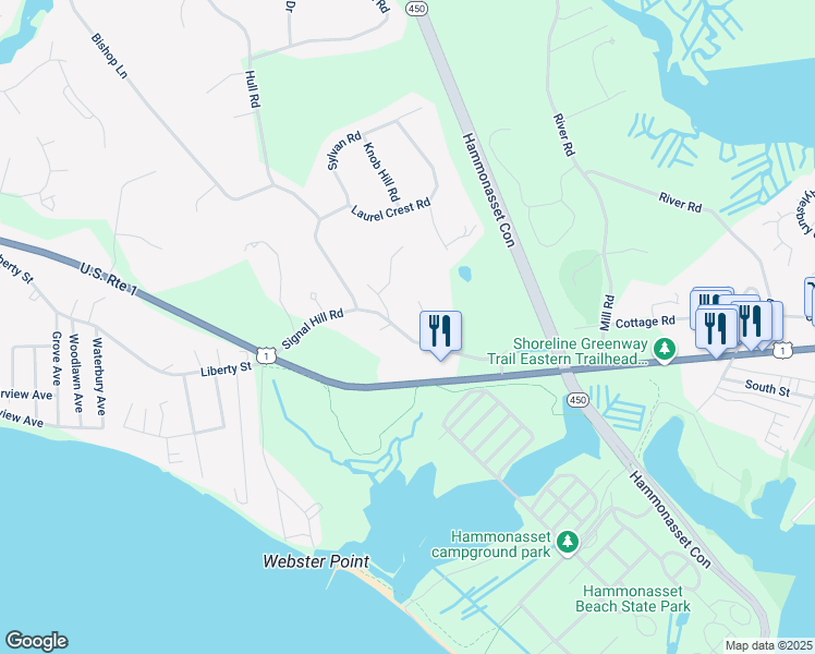 map of restaurants, bars, coffee shops, grocery stores, and more near 63 Signal Hill Road in Madison