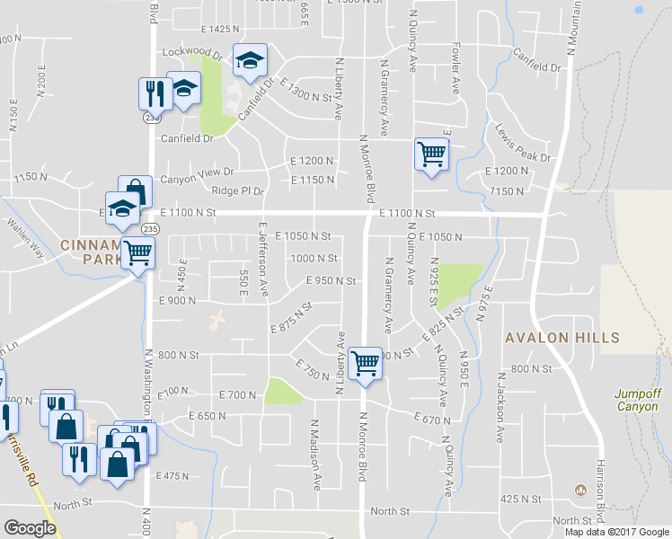map of restaurants, bars, coffee shops, grocery stores, and more near 965 North Liberty Avenue in Ogden