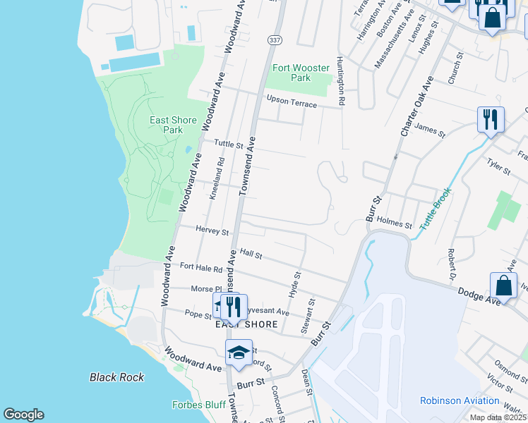 map of restaurants, bars, coffee shops, grocery stores, and more near 701 Townsend Avenue in New Haven