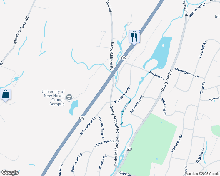 map of restaurants, bars, coffee shops, grocery stores, and more near 532 Derby-Milford Road in Orange