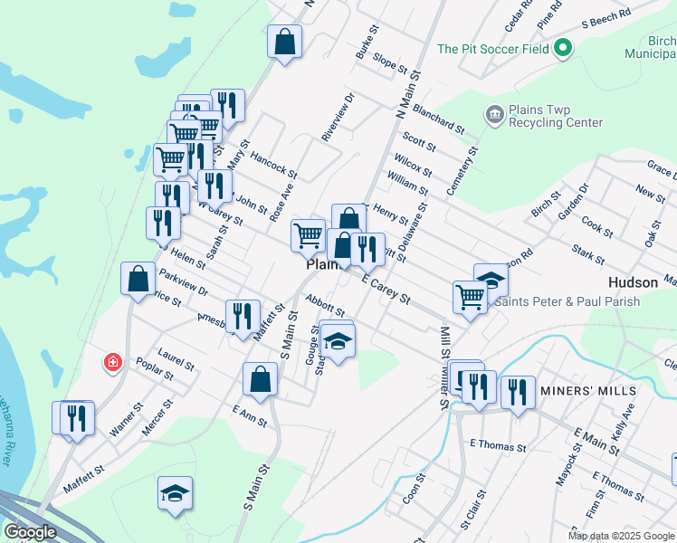 map of restaurants, bars, coffee shops, grocery stores, and more near in Plains