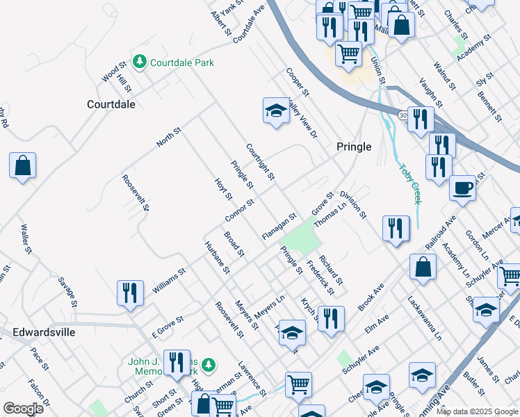 map of restaurants, bars, coffee shops, grocery stores, and more near 408 Pringle Street in Pringle