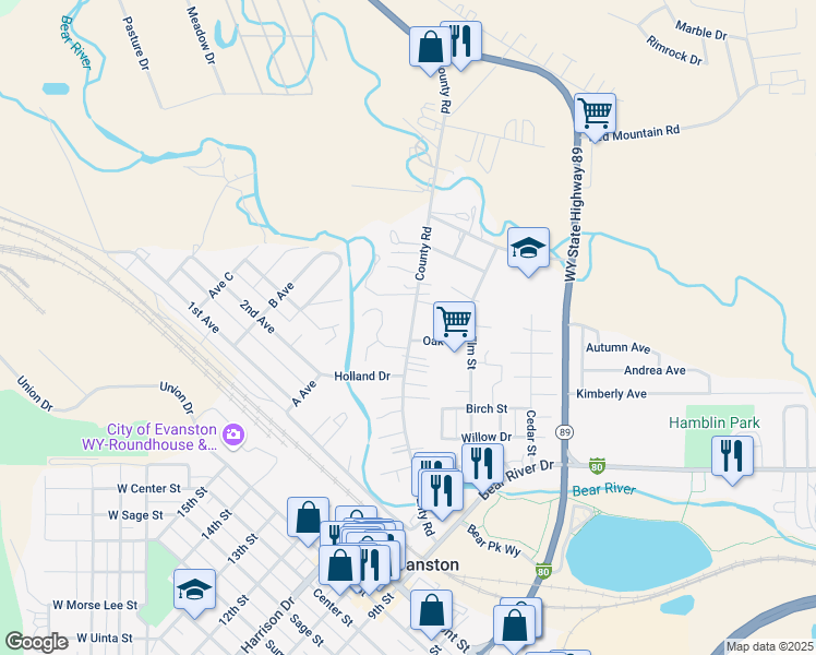 map of restaurants, bars, coffee shops, grocery stores, and more near 237 County Road in Evanston