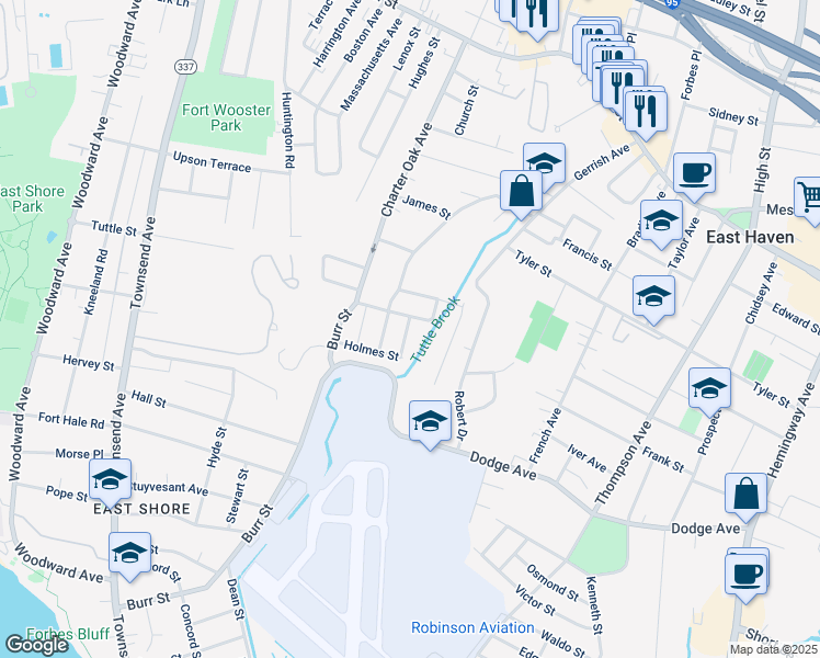 map of restaurants, bars, coffee shops, grocery stores, and more near 26 Grove Street in East Haven