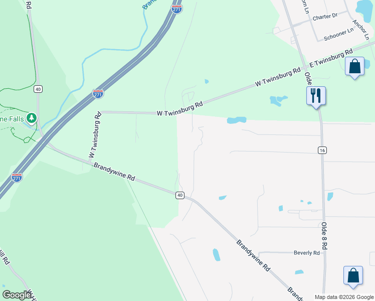 map of restaurants, bars, coffee shops, grocery stores, and more near 7753 Brandywine Road in Hudson