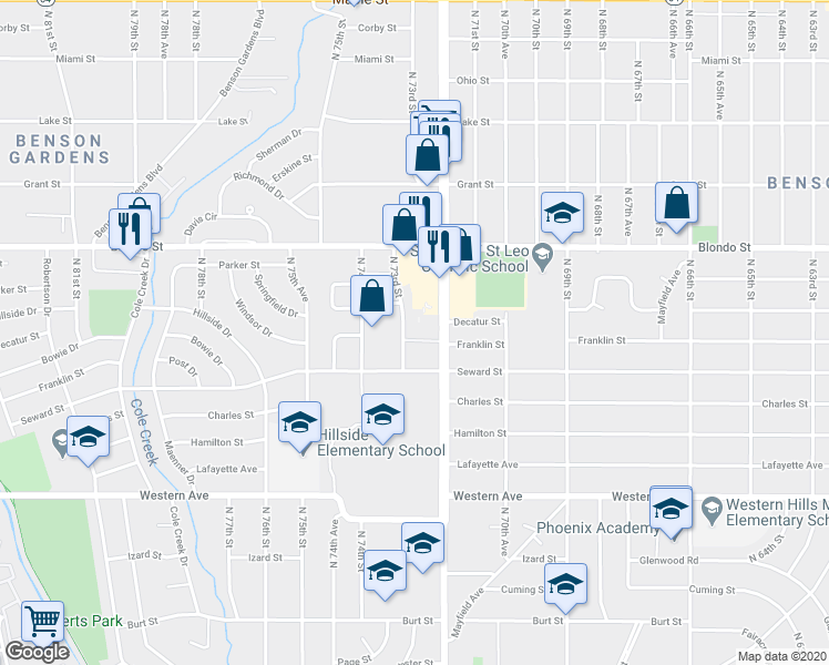 map of restaurants, bars, coffee shops, grocery stores, and more near 1710 North 73rd Street in Omaha