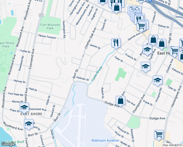 map of restaurants, bars, coffee shops, grocery stores, and more near 26 Grove Street in East Haven