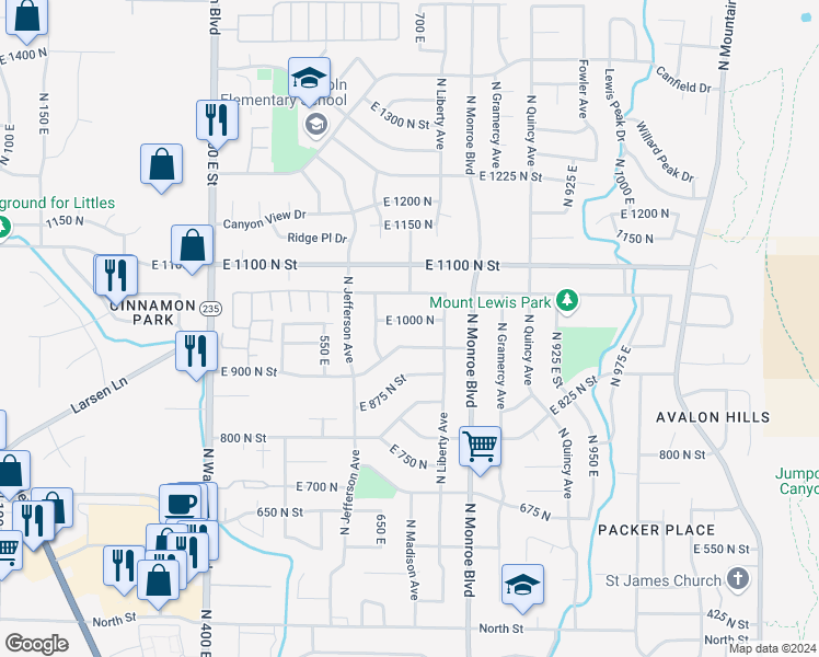 map of restaurants, bars, coffee shops, grocery stores, and more near 693 East 1000 North in Ogden