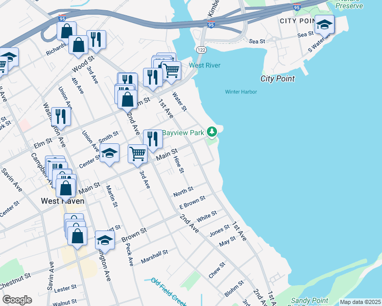 map of restaurants, bars, coffee shops, grocery stores, and more near 276 1st Avenue in West Haven