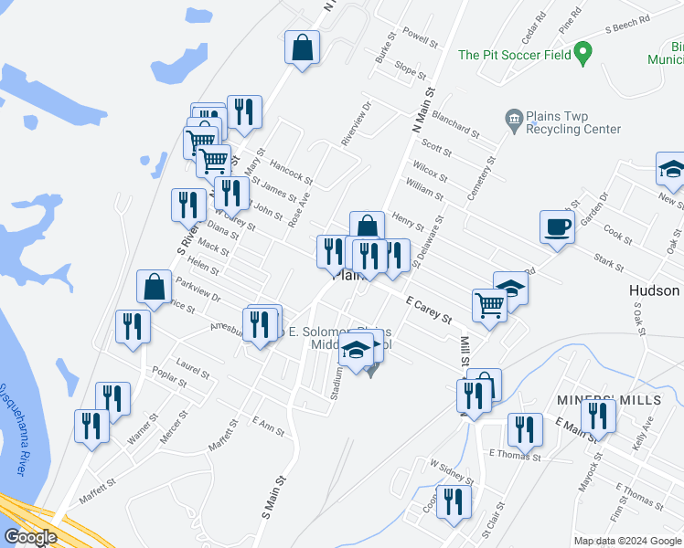 map of restaurants, bars, coffee shops, grocery stores, and more near in Plains