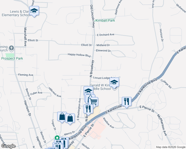 map of restaurants, bars, coffee shops, grocery stores, and more near 15 Euclid Avenue in Council Bluffs