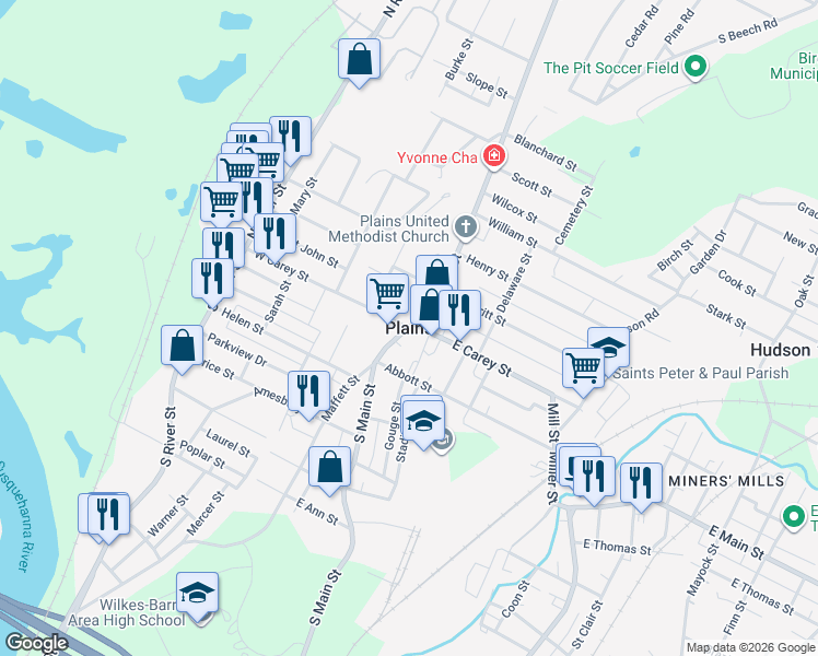 map of restaurants, bars, coffee shops, grocery stores, and more near in Plains