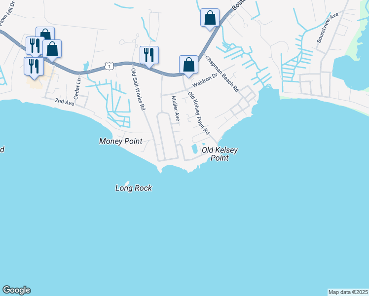 map of restaurants, bars, coffee shops, grocery stores, and more near 22 Sagamore Terrace Drive in Westbrook
