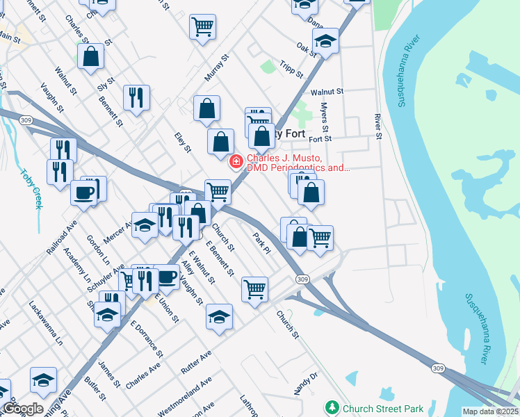 map of restaurants, bars, coffee shops, grocery stores, and more near 53 Virginia Terrace in Kingston