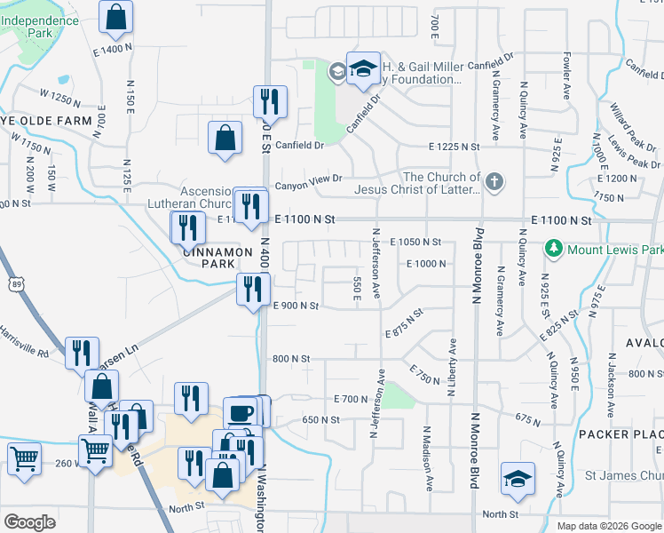 map of restaurants, bars, coffee shops, grocery stores, and more near 510 East 980 North in Ogden