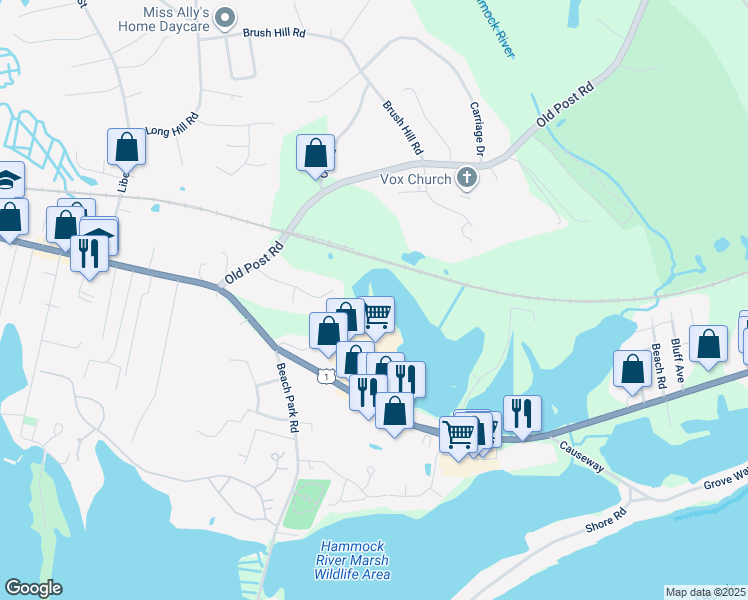 map of restaurants, bars, coffee shops, grocery stores, and more near 90 Founders Village in Clinton