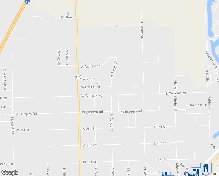 map of restaurants, bars, coffee shops, grocery stores, and more near 305 West 6th Street in Braidwood