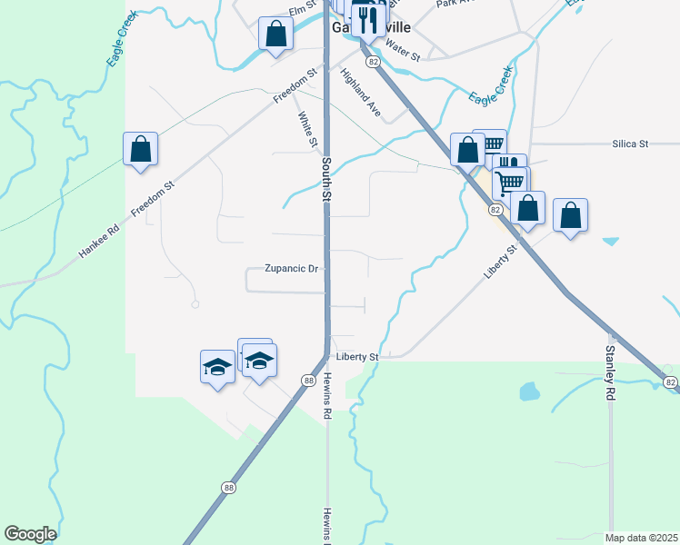 map of restaurants, bars, coffee shops, grocery stores, and more near 10402 South Street in Garrettsville