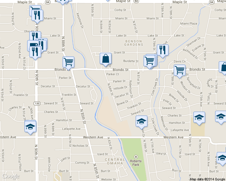 map of restaurants, bars, coffee shops, grocery stores, and more near 1813 North 84th Street in Omaha