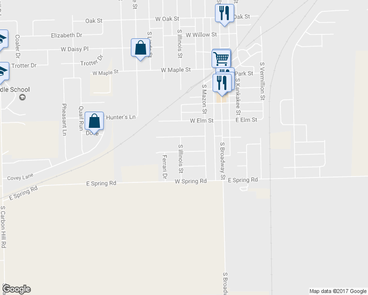 map of restaurants, bars, coffee shops, grocery stores, and more near 985 South Illinois Street in Coal City