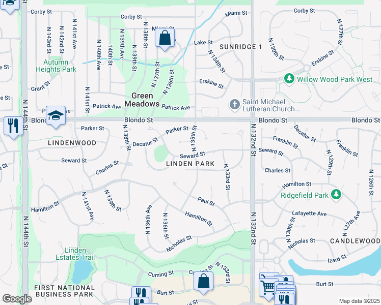 map of restaurants, bars, coffee shops, grocery stores, and more near 13426 Seward Street in Omaha