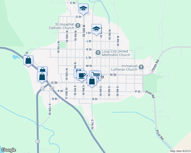 map of restaurants, bars, coffee shops, grocery stores, and more near in Loup City