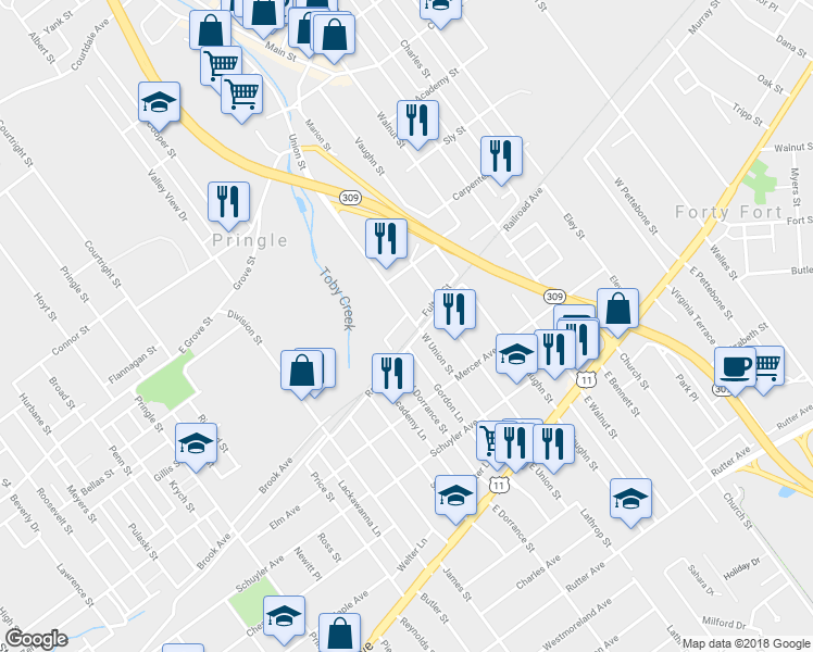 map of restaurants, bars, coffee shops, grocery stores, and more near 210 Union St in Kingston