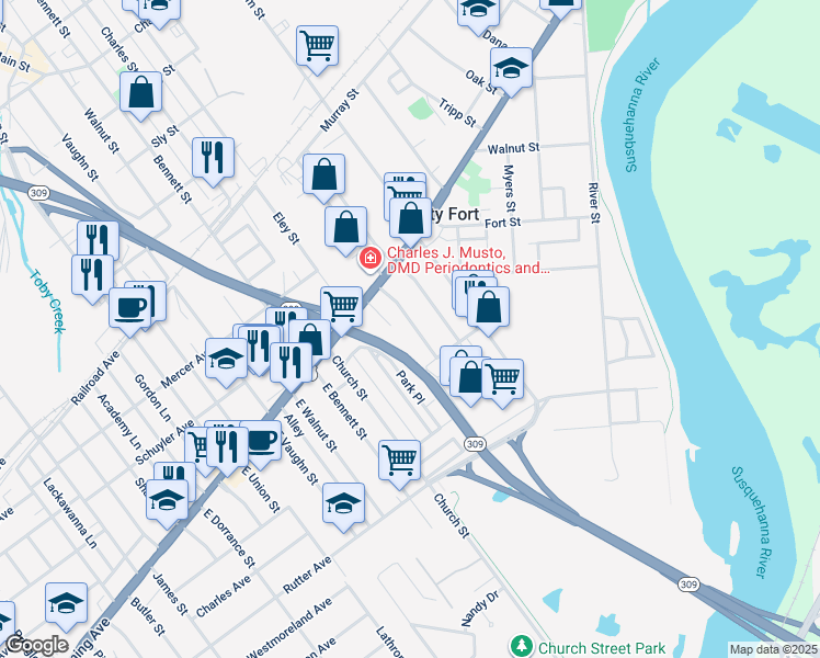 map of restaurants, bars, coffee shops, grocery stores, and more near 53 Virginia Terrace in Kingston