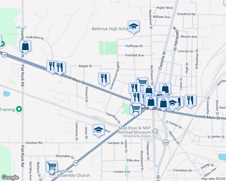 map of restaurants, bars, coffee shops, grocery stores, and more near 314 W Main St in Bellevue