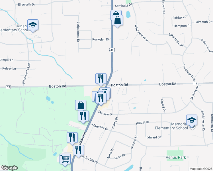 map of restaurants, bars, coffee shops, grocery stores, and more near 2 Pearl Road in Brunswick