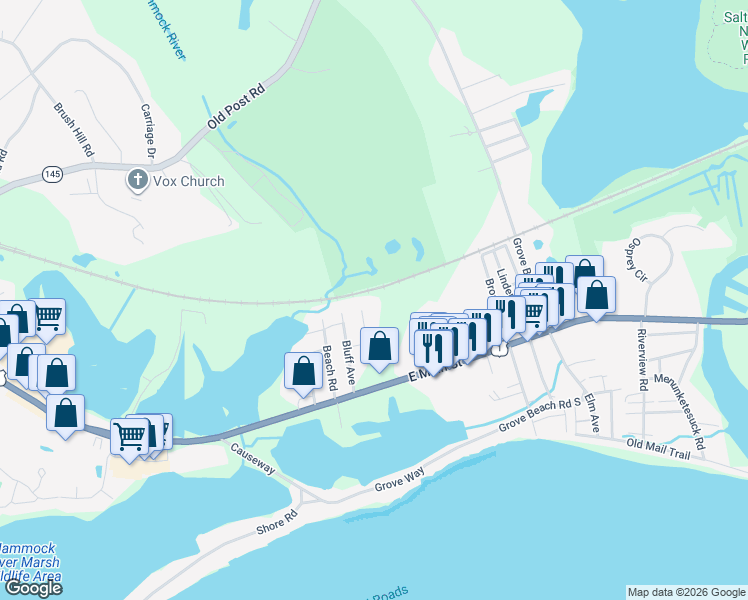 map of restaurants, bars, coffee shops, grocery stores, and more near 8 Robin Lane in Clinton