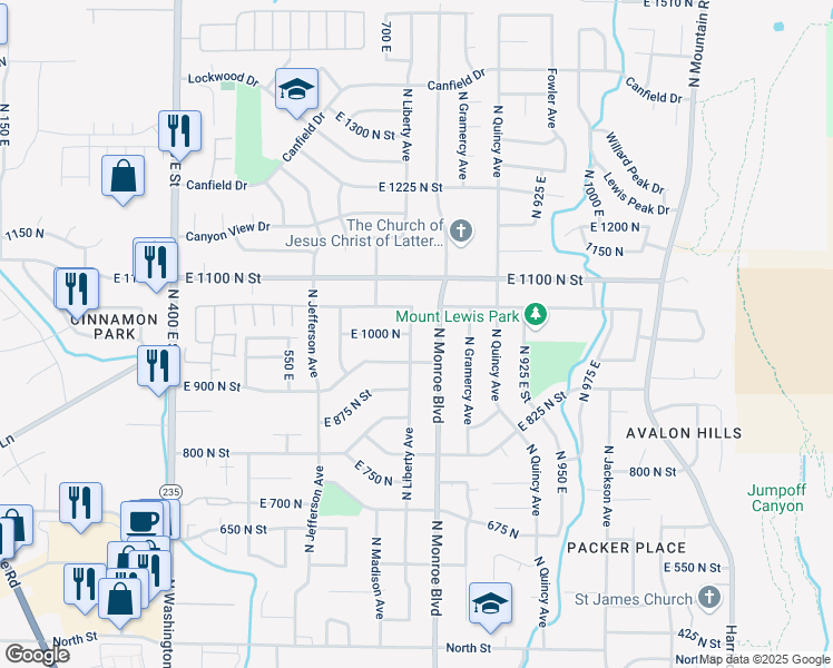 map of restaurants, bars, coffee shops, grocery stores, and more near 990 North Liberty Avenue in Ogden