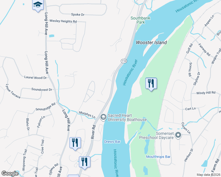 map of restaurants, bars, coffee shops, grocery stores, and more near 10 Quail Court in Shelton