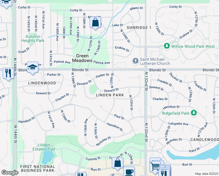 map of restaurants, bars, coffee shops, grocery stores, and more near 13426 Seward Street in Omaha