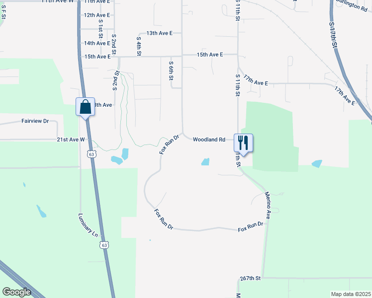 map of restaurants, bars, coffee shops, grocery stores, and more near 716 Fox Run Drive in Oskaloosa