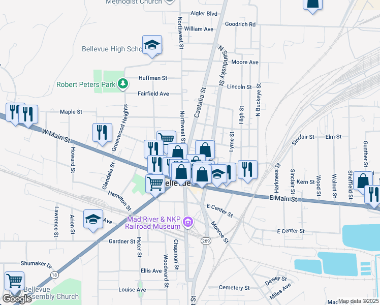 map of restaurants, bars, coffee shops, grocery stores, and more near 222 Castalia Street in Bellevue