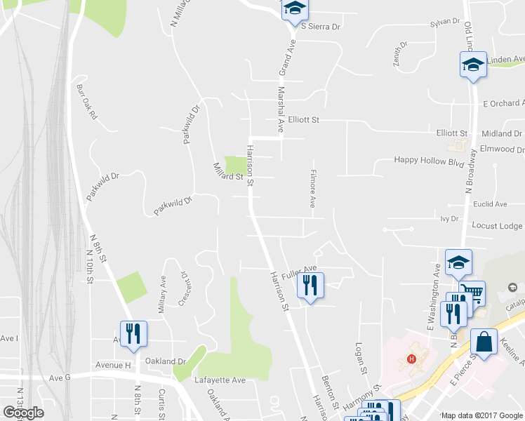map of restaurants, bars, coffee shops, grocery stores, and more near 214 Fleming Avenue in Council Bluffs