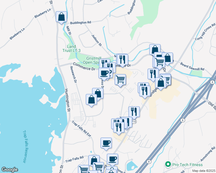 map of restaurants, bars, coffee shops, grocery stores, and more near 46 Corporate Drive in Shelton