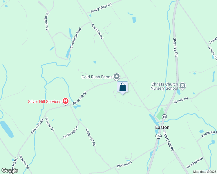 map of restaurants, bars, coffee shops, grocery stores, and more near 45 Silver Hill Road in Easton