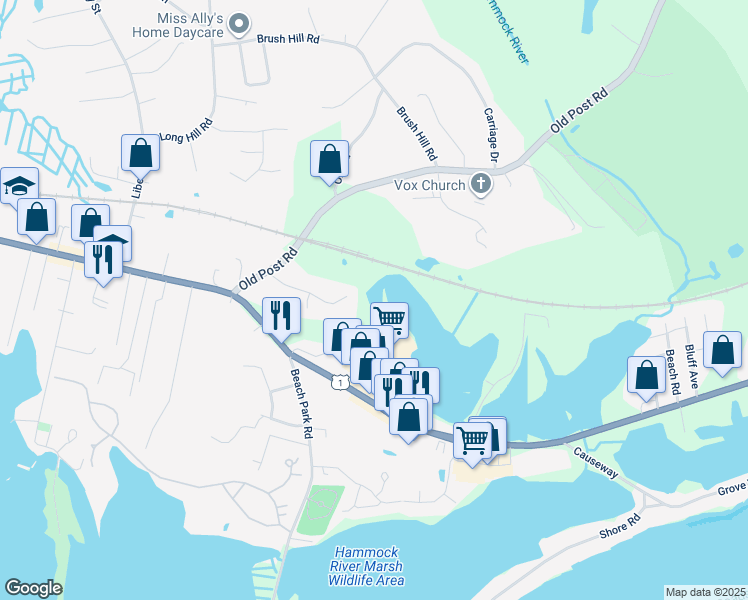 map of restaurants, bars, coffee shops, grocery stores, and more near 90 Founders Village in Clinton